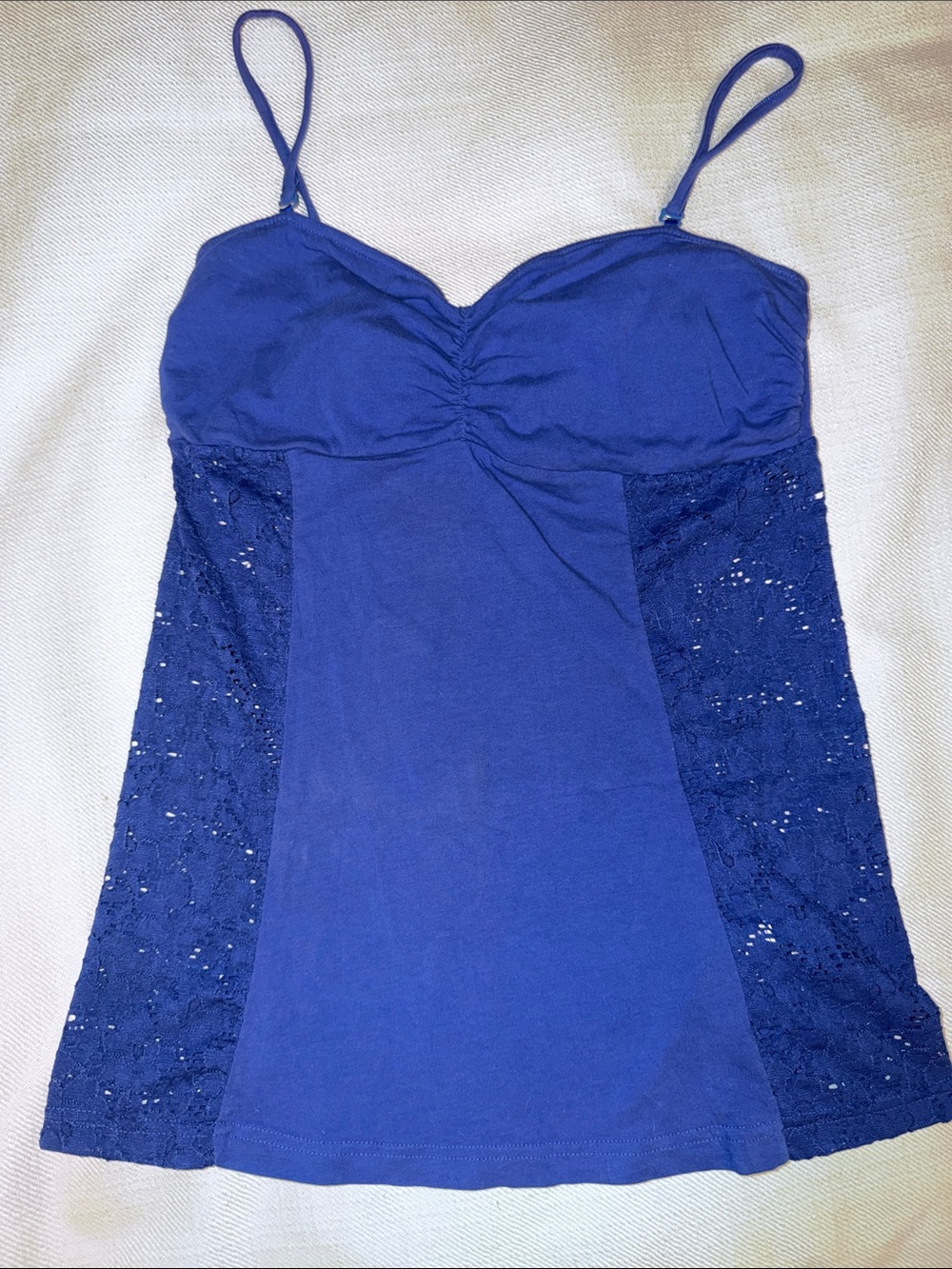 Lace-Panel Cobalt Blue Camisole with Adjustable Straps
